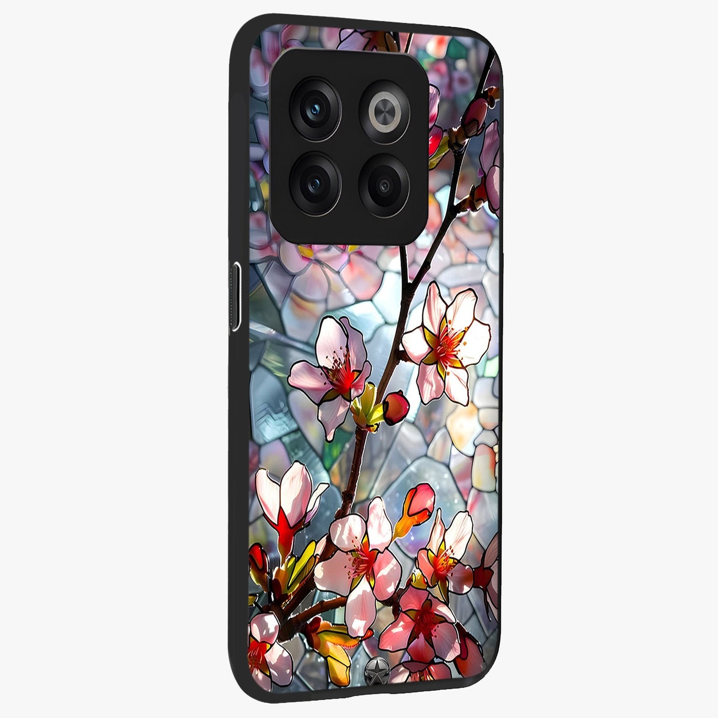 Radiant Bloom Glow Glass Case for 1+10T side perspective highlighting radiant textures and sleek premium build