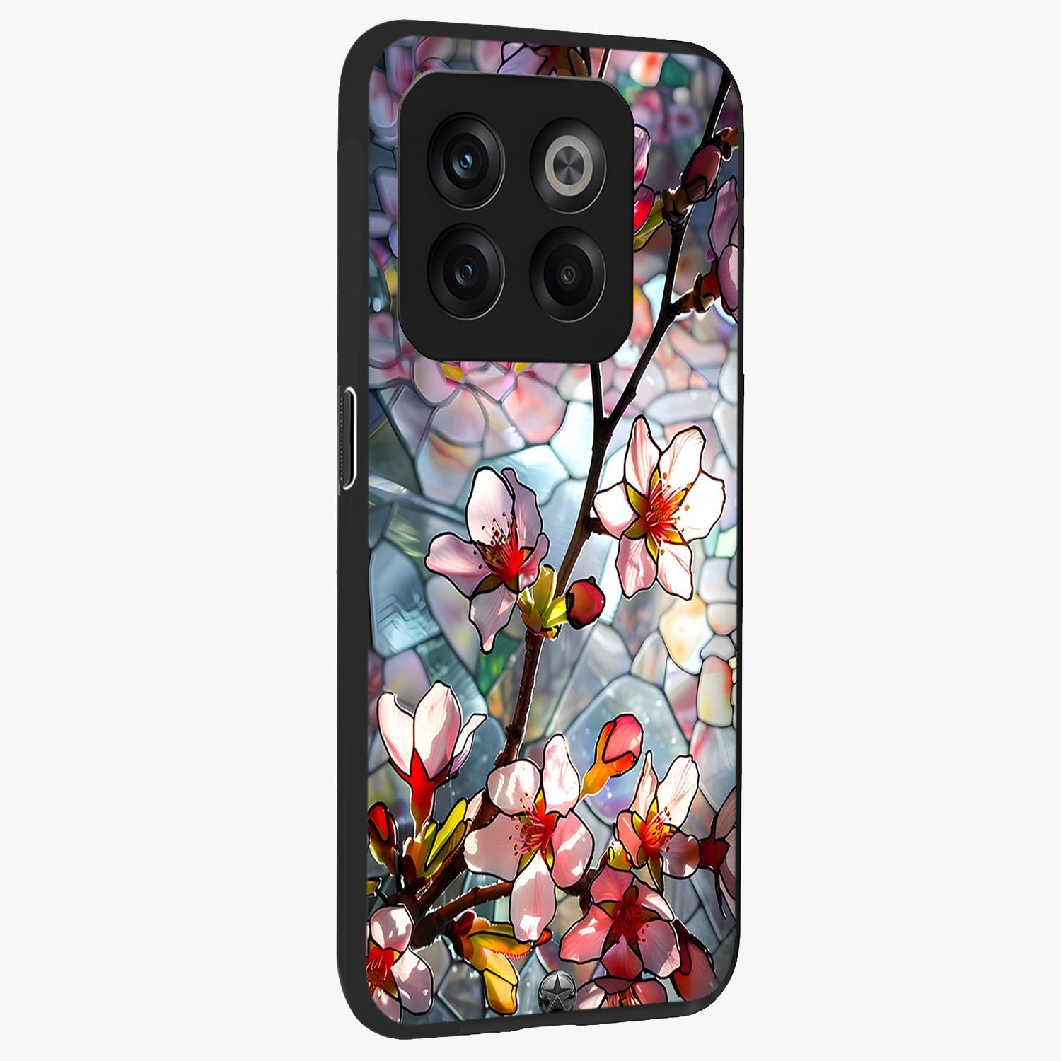 Radiant Bloom Glow Glass Case for 1+10T side perspective highlighting radiant textures and sleek premium build