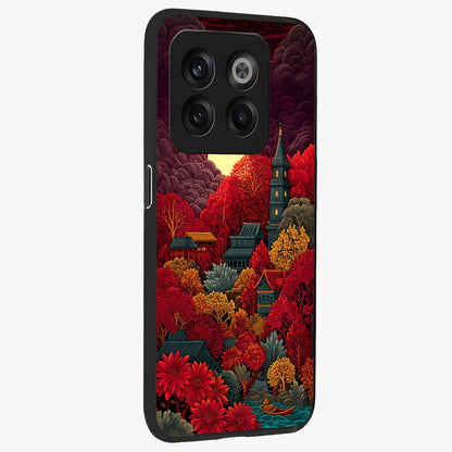Red Scenery Hot Glass Case for 1+10T side perspective highlighting vivid gradient textures and smooth build