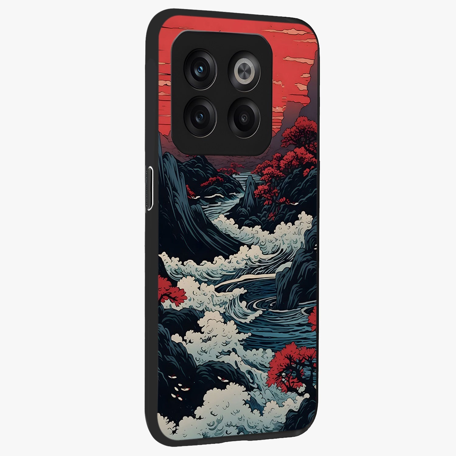 Red Sunset Scenery Glass Case for 1+10T side perspective highlighting calming horizon textures and premium edges