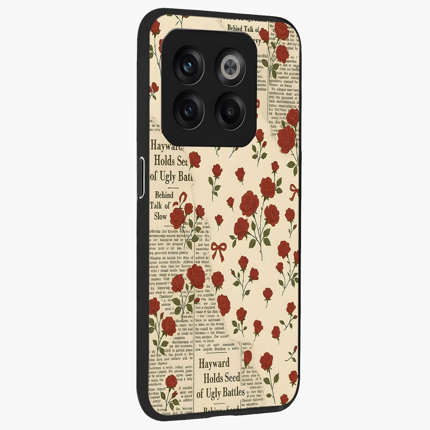 Retro Rose Journal Glass Case for 1+10T side perspective highlighting delicate floral textures and premium edges