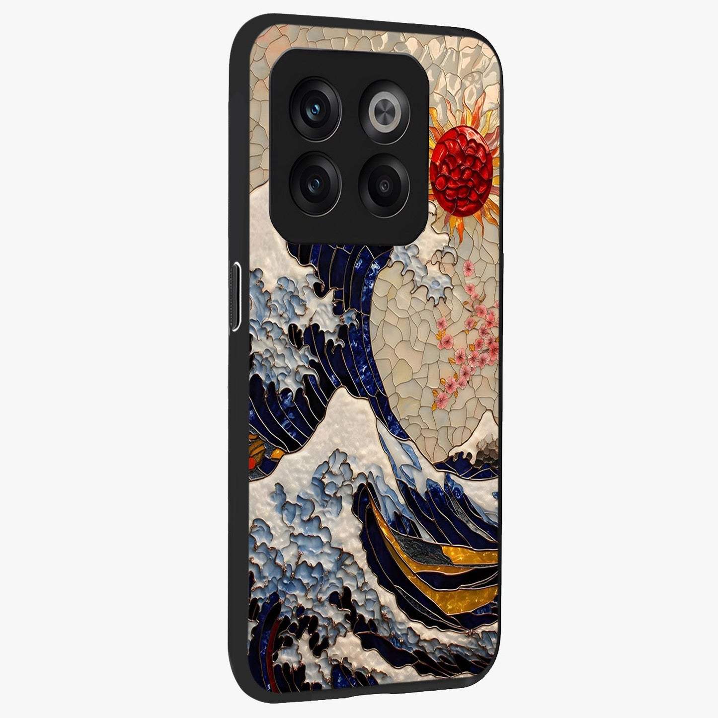 Rising Wave Glory Glass Case for 1+10T side perspective highlighting fluid wave textures and sleek premium build