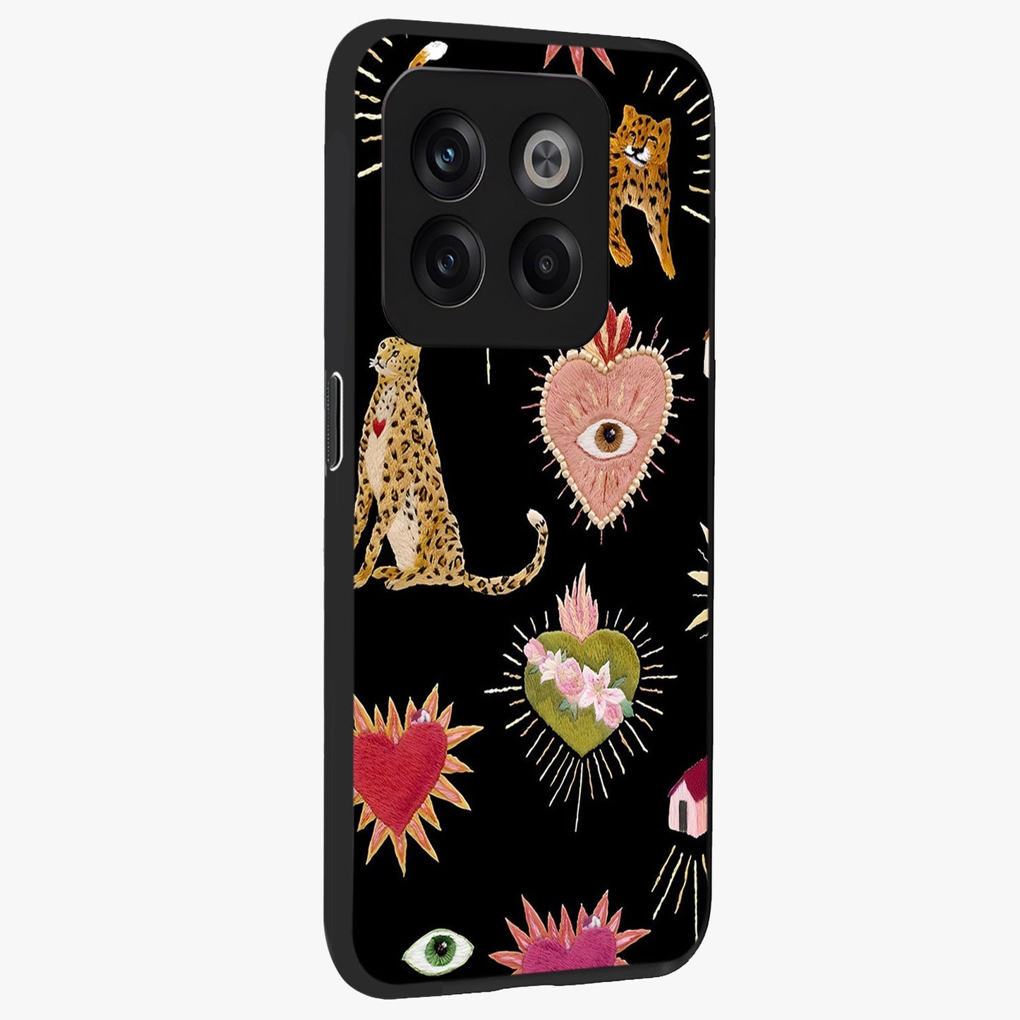 Sacred Jungle Heart Glass Case for 1+10T side perspective highlighting lush textures and premium edges