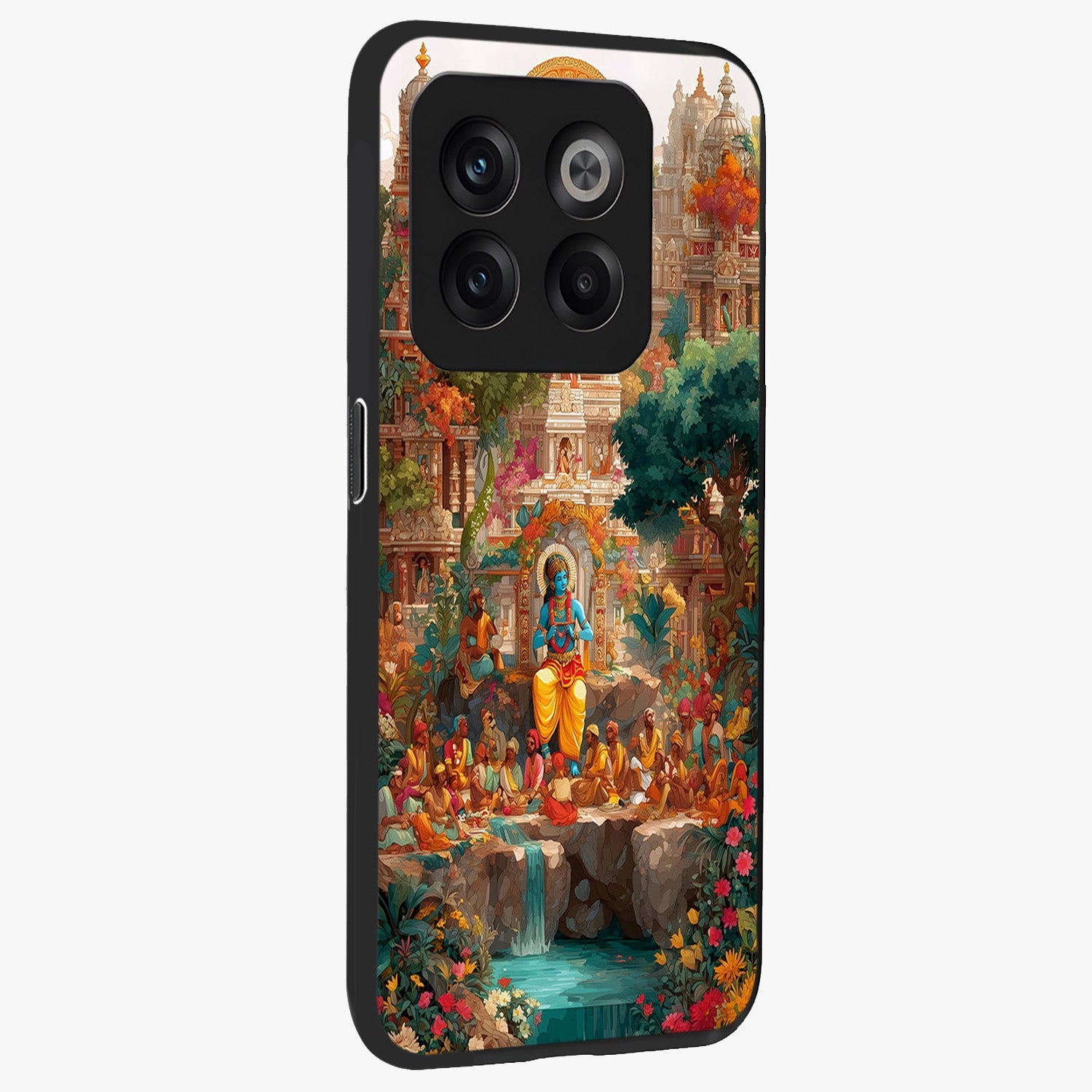 Sacred Sunlight Gods Glass Case for 1+10T side perspective highlighting intricate spiritual detailing and smooth build