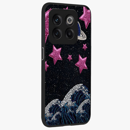 Saturn Pink Storm Glass Case for 1+10T side perspective highlighting planetary textures and premium edges