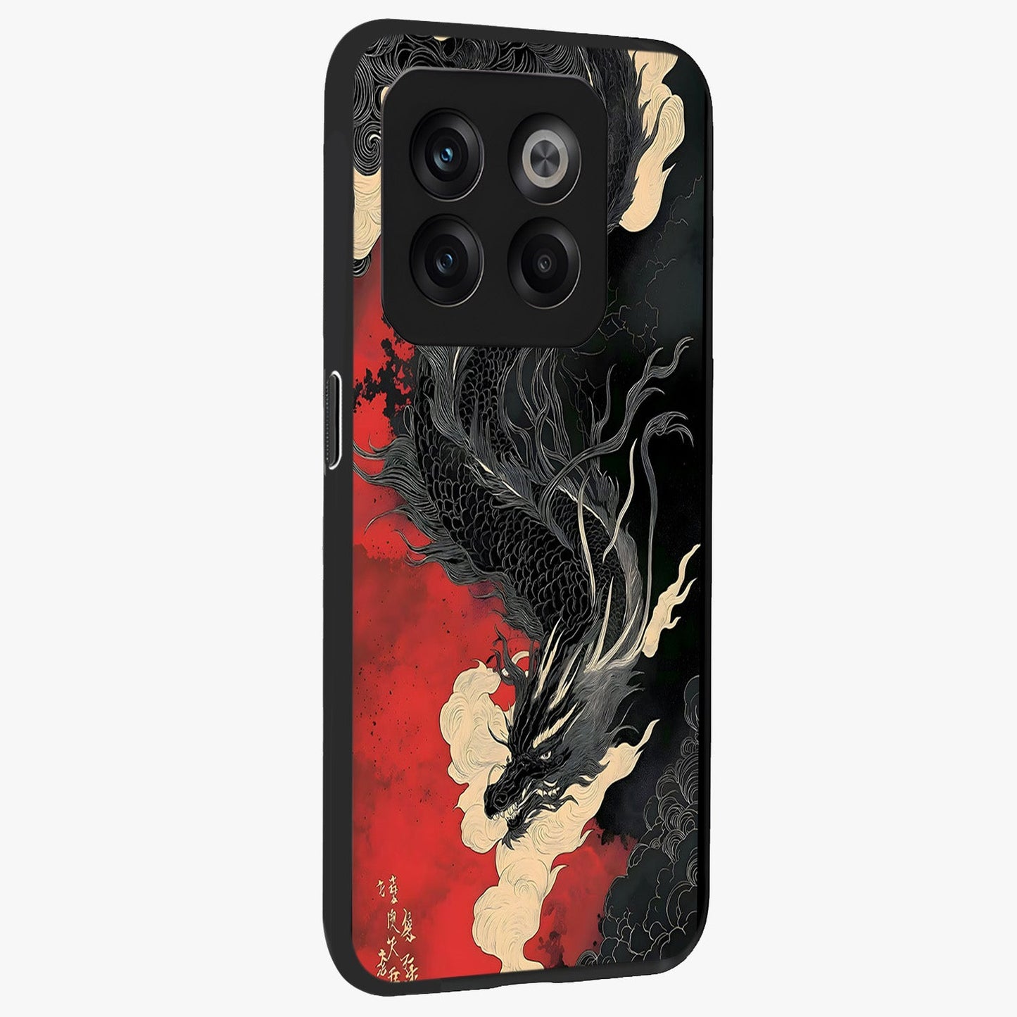 Shadow Dragon Fury Glass Case for 1+10T side perspective highlighting sharp dragon textures and sleek premium build