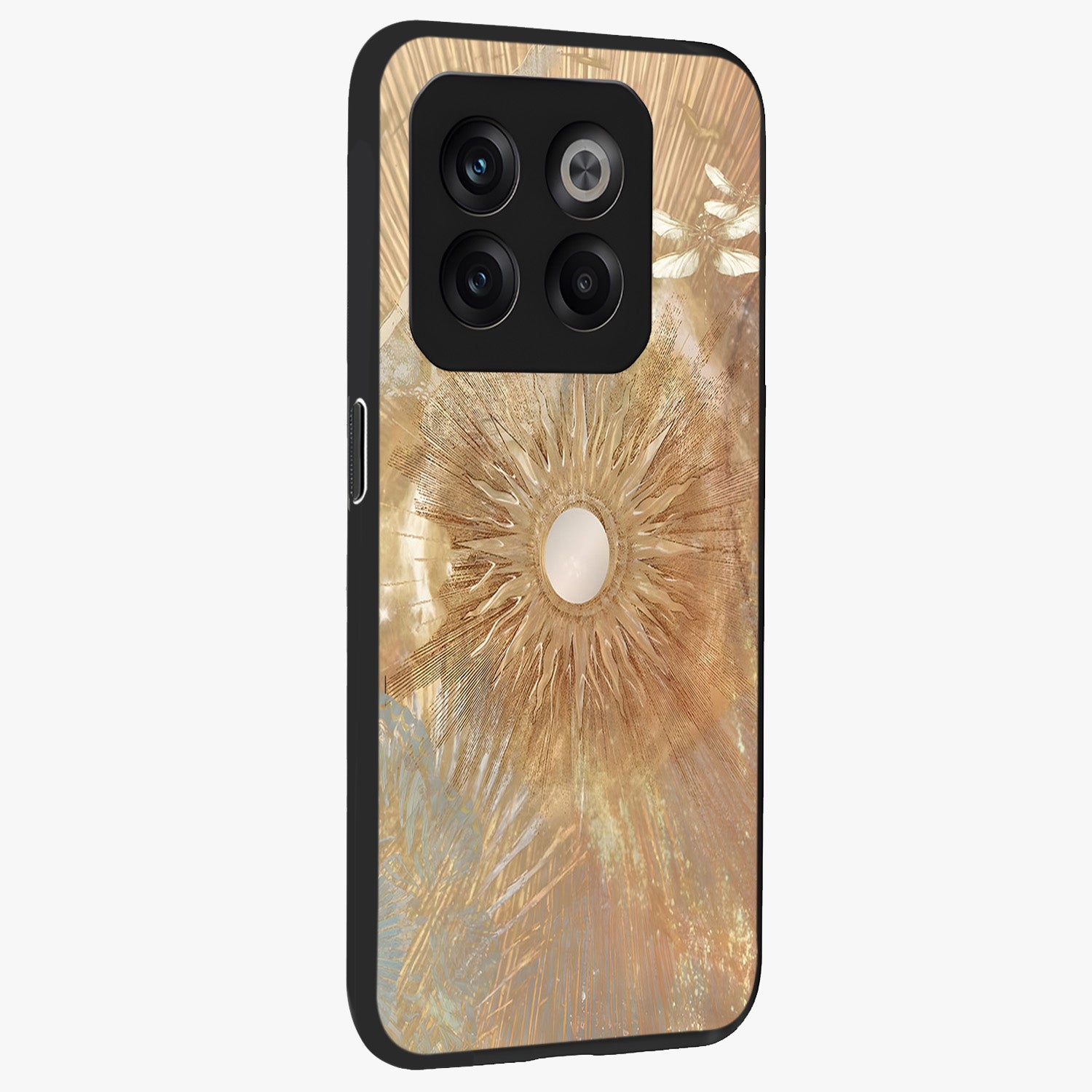 Silken Whirl Glass Case for 1+10T side perspective highlighting fluid textures and sleek premium build