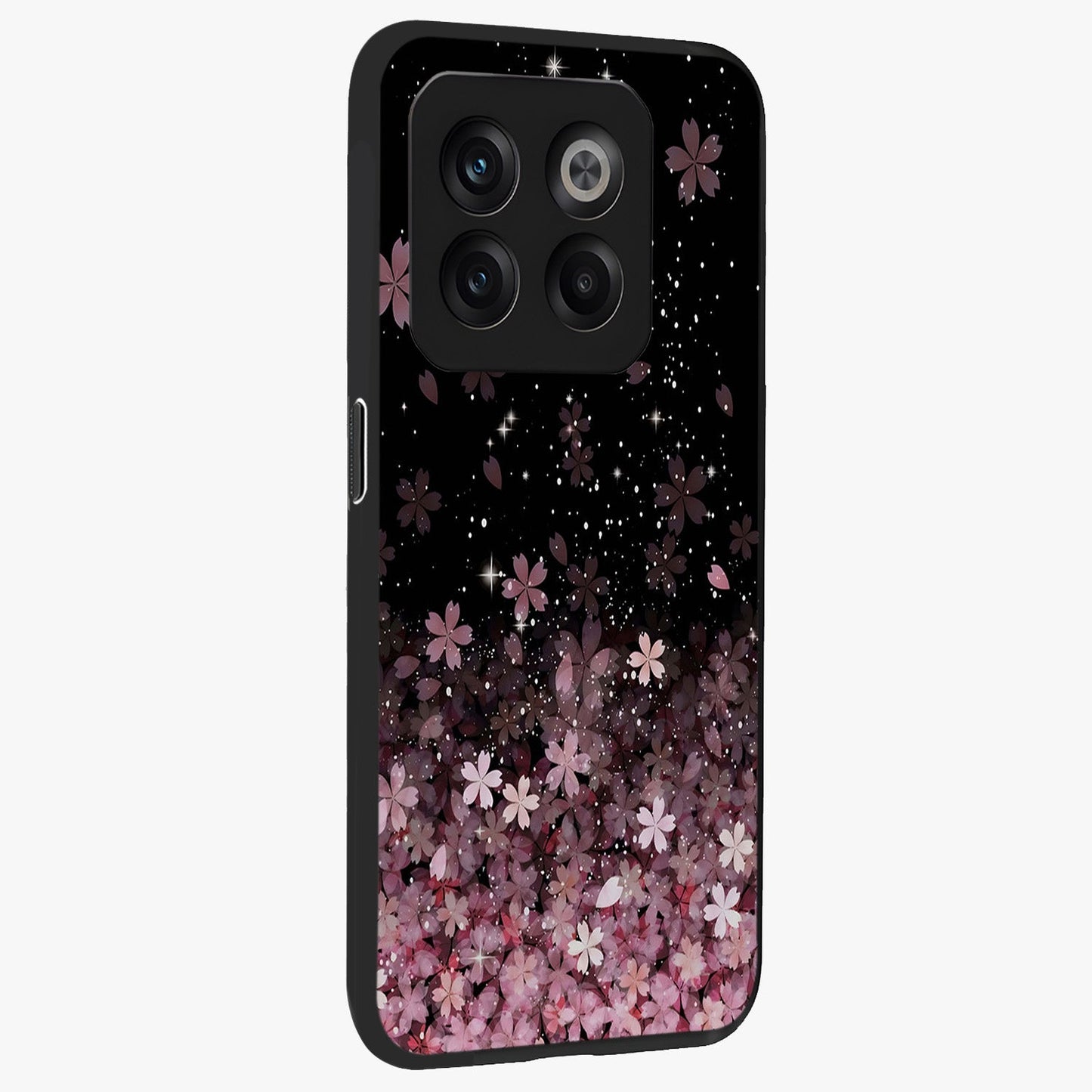 Small Starry Flowers Glass Case for 1+10T side perspective highlighting delicate bloom textures and premium edges