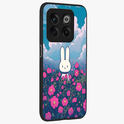 Springtime Blossom Bunny Glass Case for 1+10T side perspective highlighting charming illustration textures and premium edges