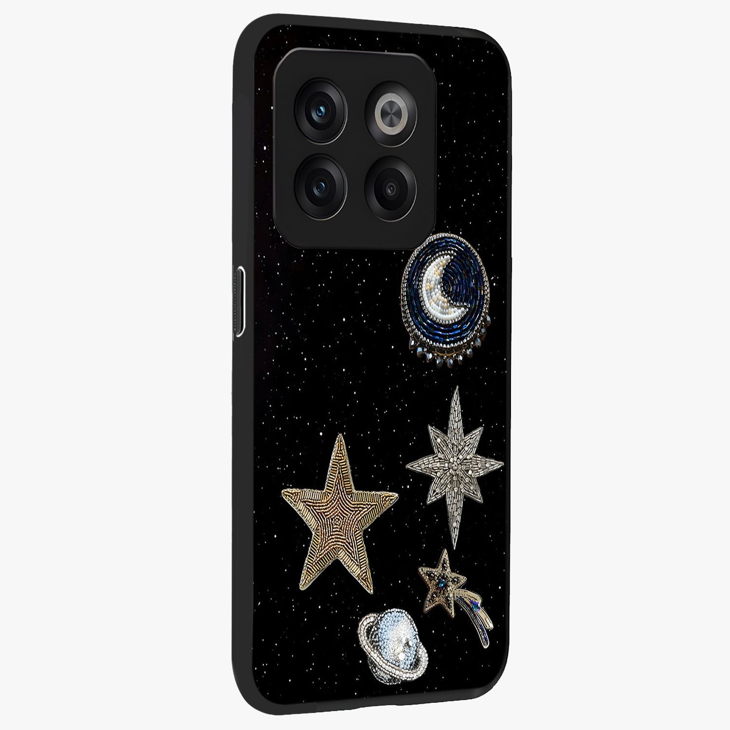 Starlit Cosmic Dreams Glass Case for 1+10T side perspective highlighting luminous textures and premium edges
