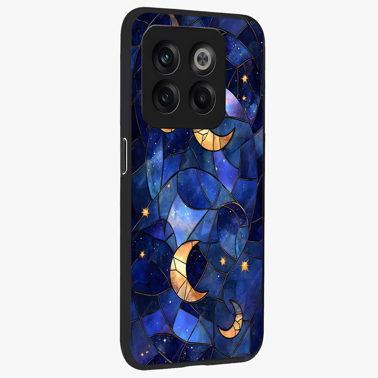 Starlit Sky Tapestry Glass Case for 1+10T side perspective highlighting intricate celestial textures and premium edges