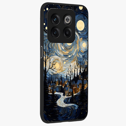 Starry Winter Town Glass Case for 1+10T side perspective highlighting serene landscape textures and premium edges