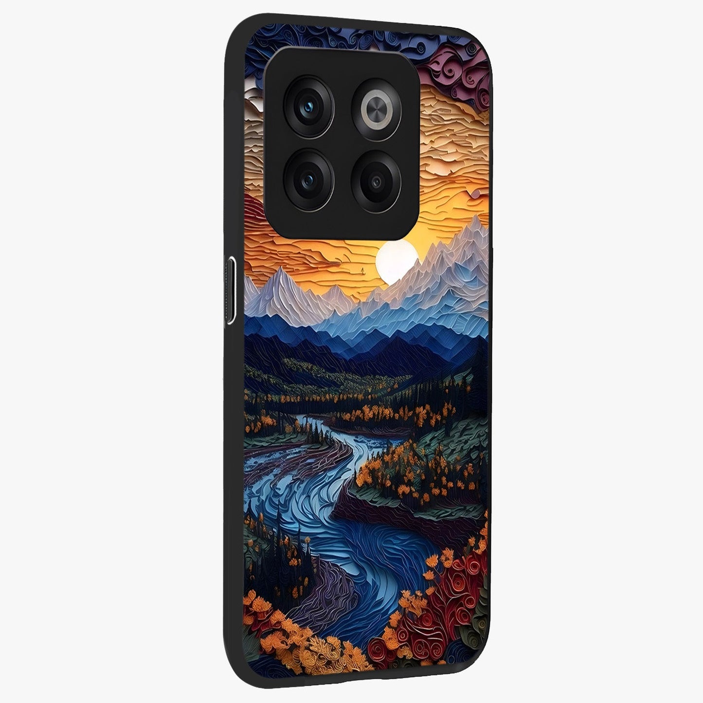 Sunrise River Dreams Glass Case for 1+10T side perspective highlighting serene water textures and smooth build
