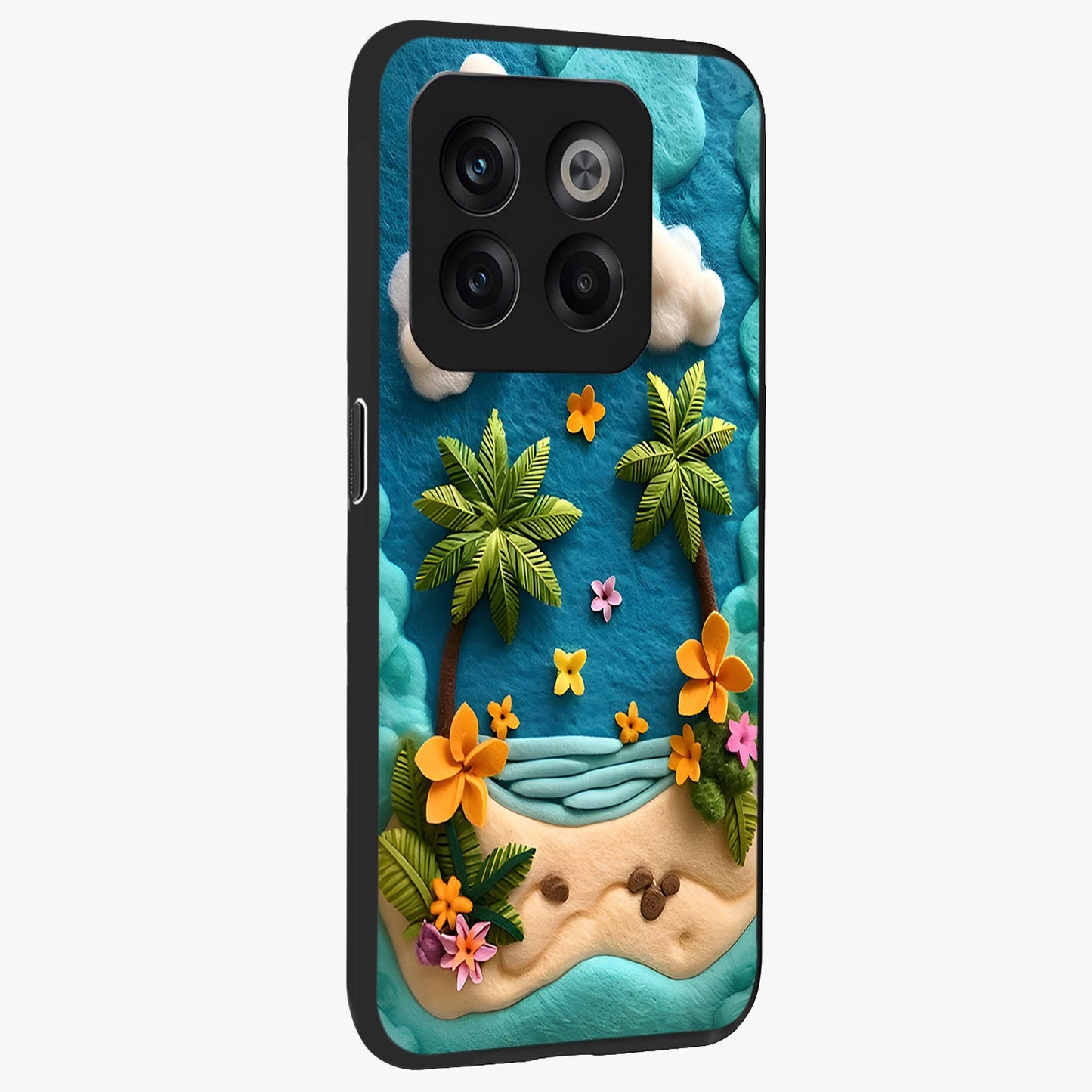 Tropical Felt Escape Glass Case for 1+10T side perspective highlighting lush textures and smooth build