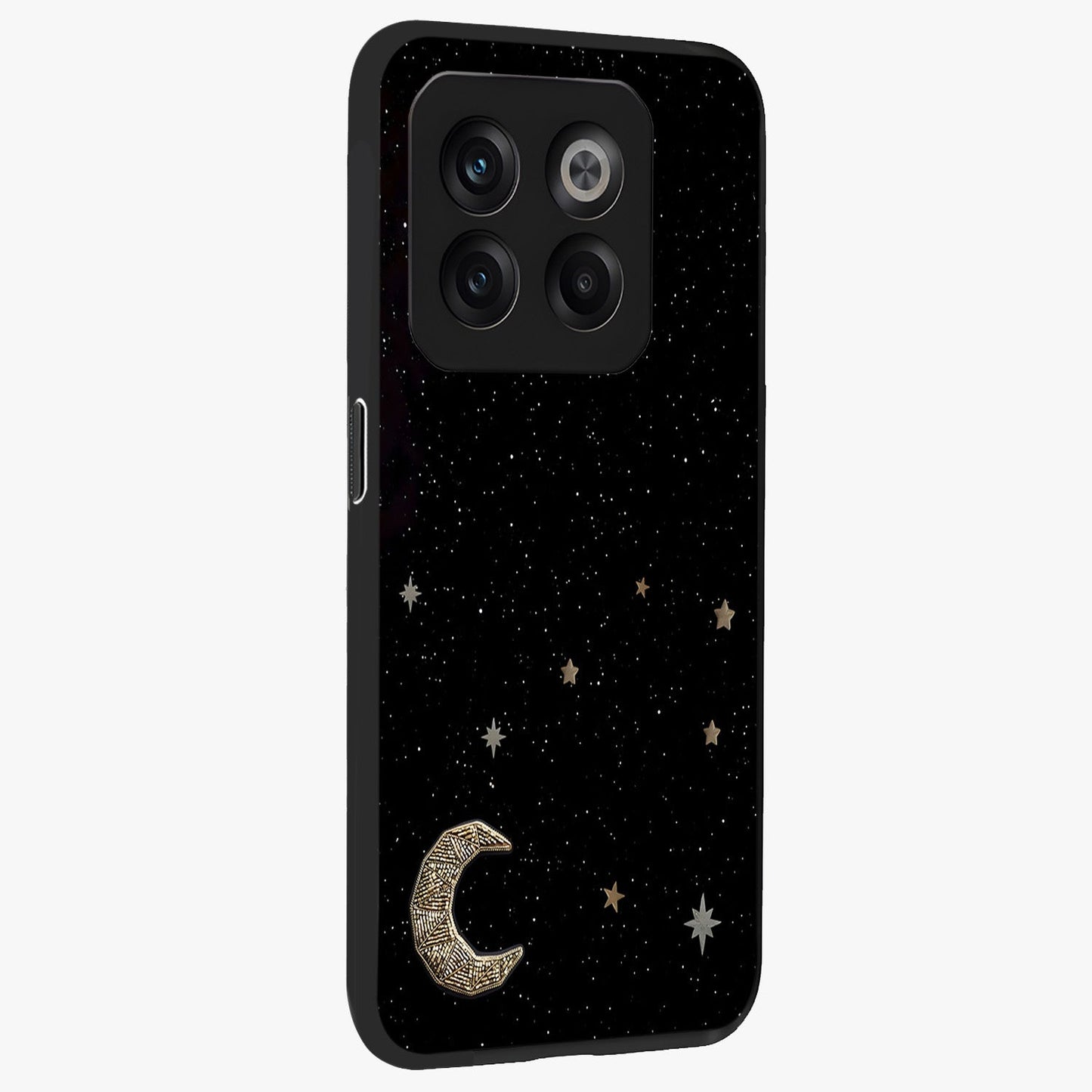 Twinkle Star With Half Moon Glass Case for 1+10T side perspective highlighting glowing star textures and smooth build