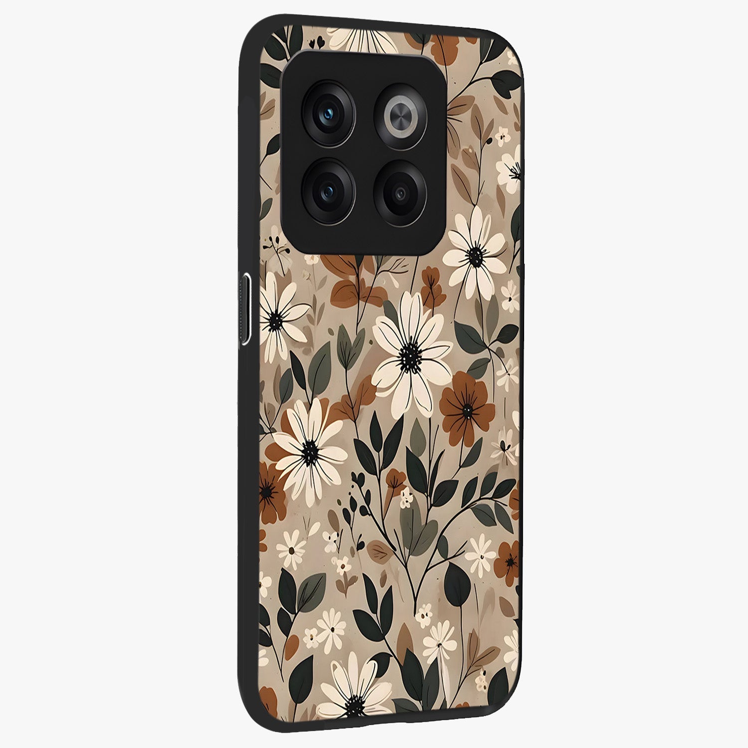 Vector Flowers Glass Case for 1+10T side perspective highlighting smooth floral textures and premium edges