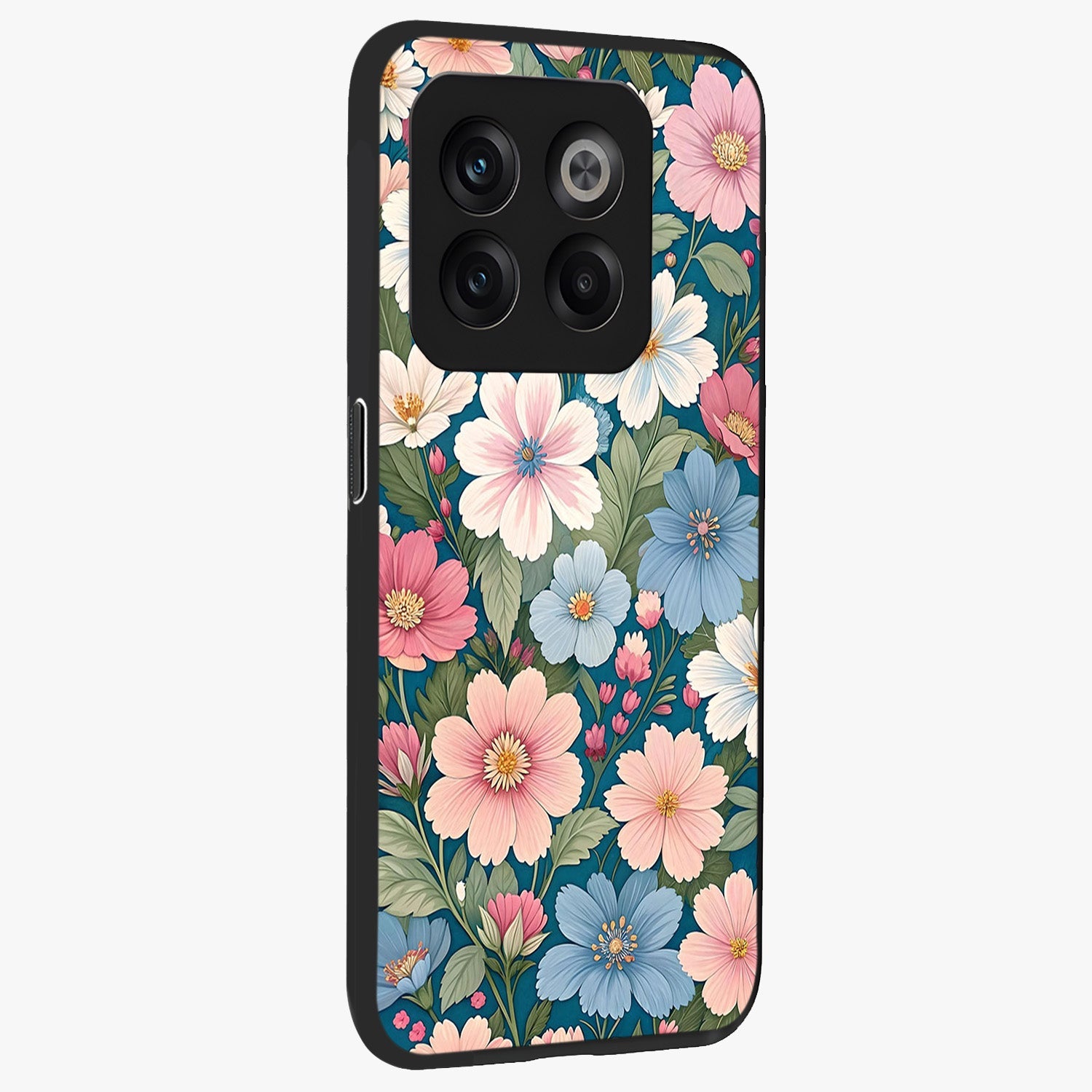 Vintage Floral Charm Glass Case for 1+10T side perspective highlighting refined floral textures and premium edges