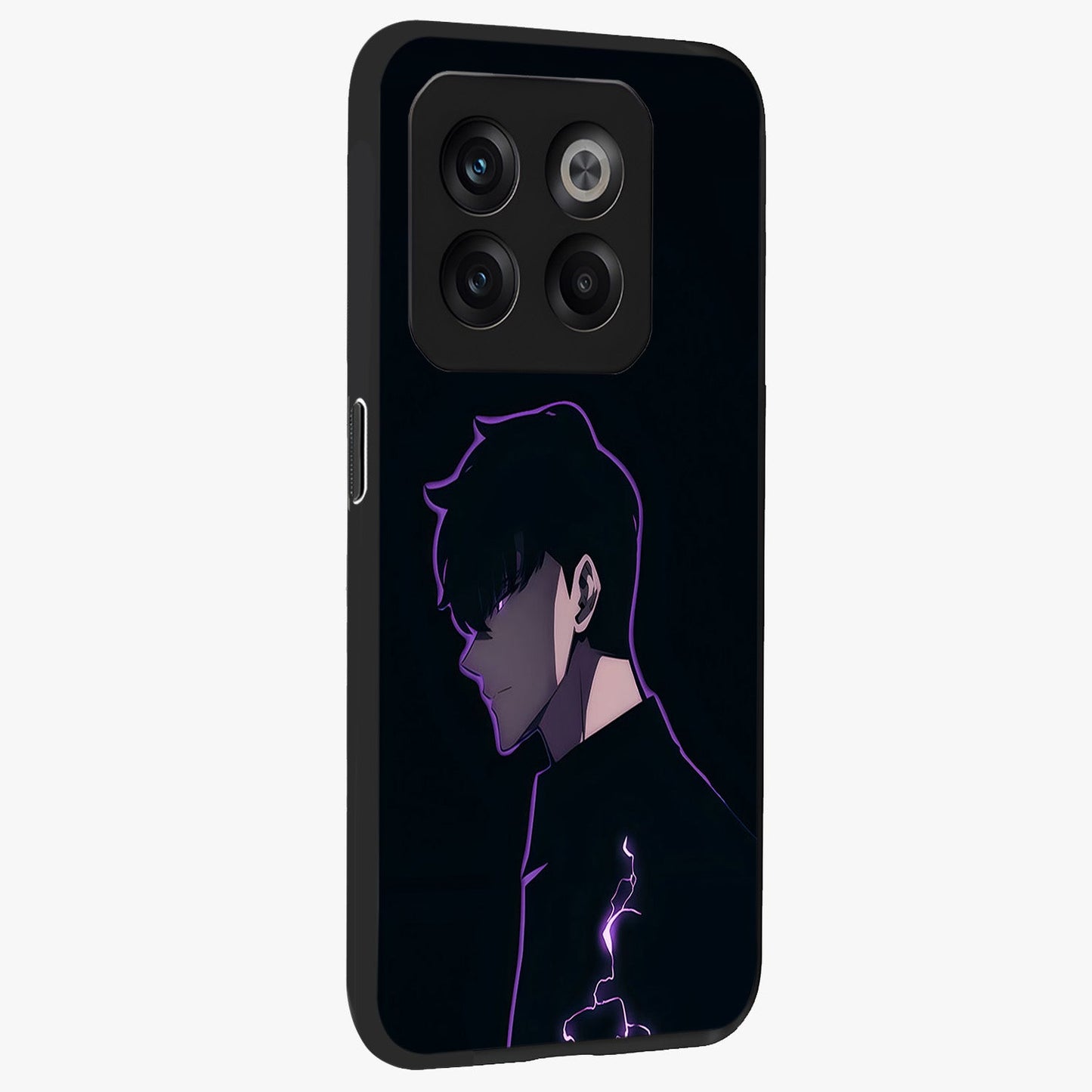 Void Lightning Phantom Glass Case for 1+10T side perspective highlighting sharp energy textures and premium edges