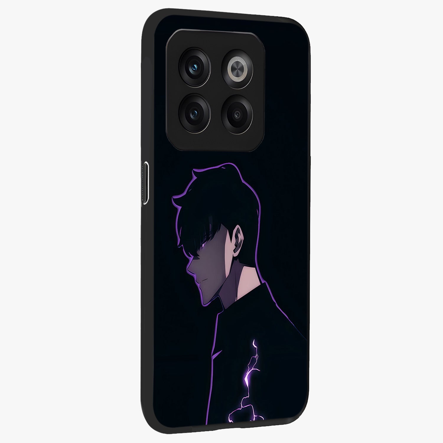 Void Lightning Phantom Glass Case for 1+10T side perspective highlighting sharp energy textures and premium edges