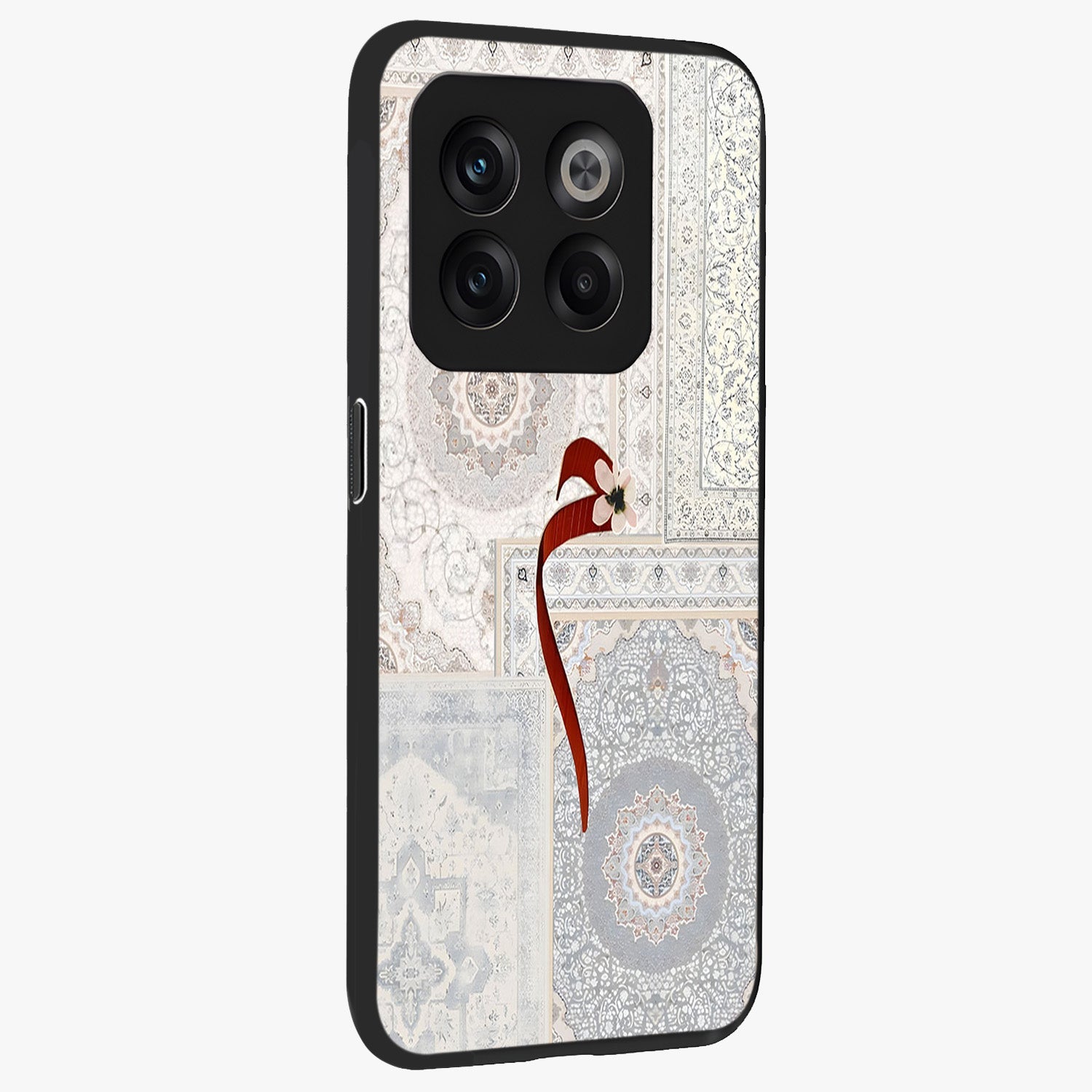 White Aesthetic Bow Glass Case for 1+10T side perspective highlighting subtle textures and smooth premium build