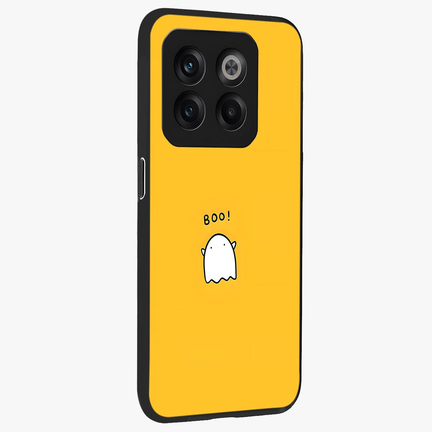 Yellow Boo Ghost Glass Case for 1+10T side perspective highlighting lively textures and premium edges