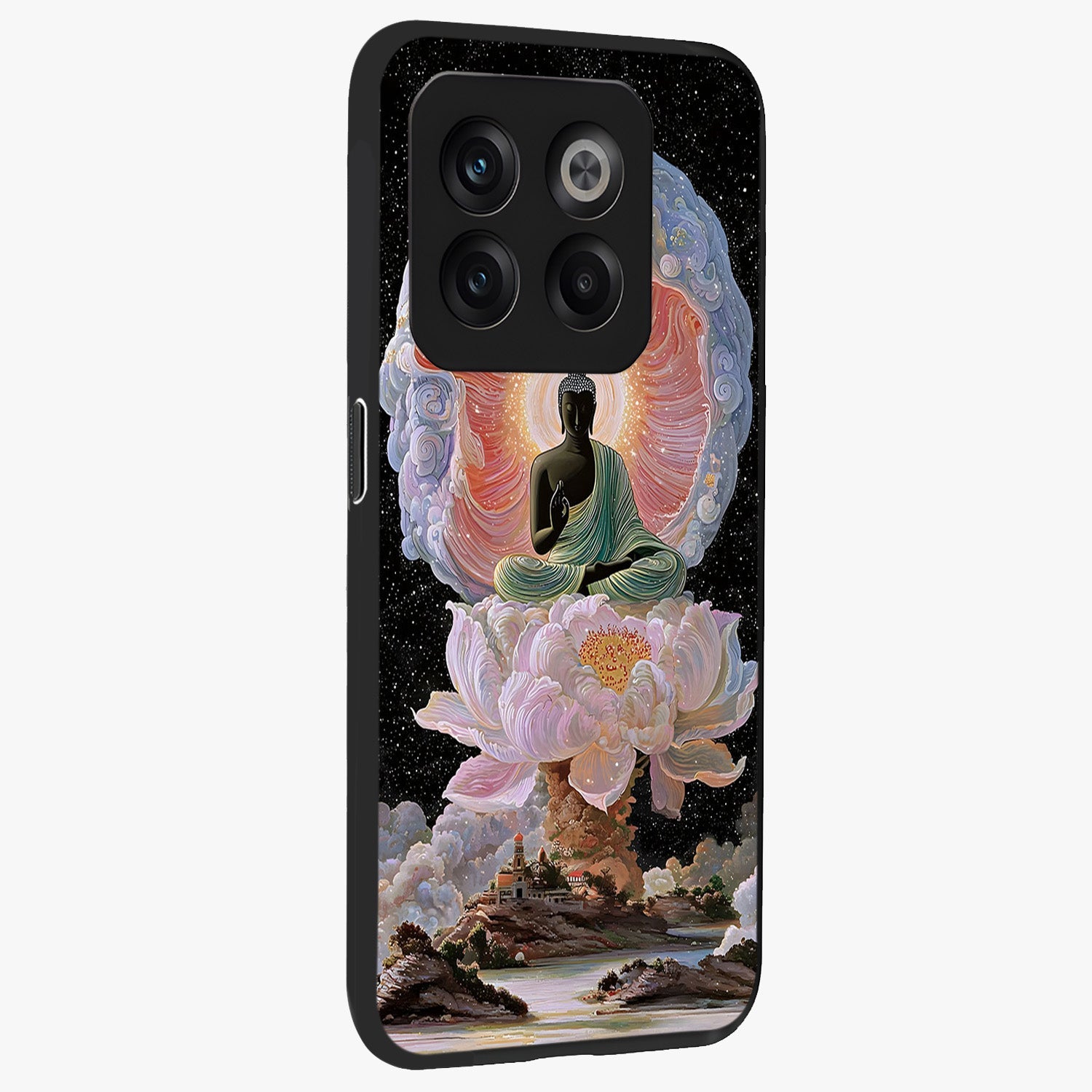 Zen Lotus Realm Glass Case for 1+10T side perspective highlighting refined textures and smooth premium build