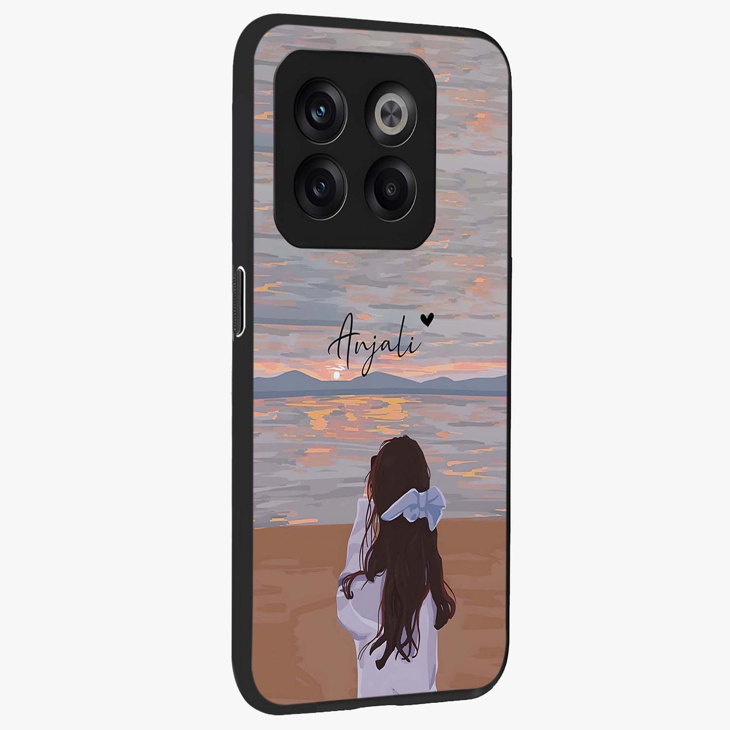 Girl Facing Sunset Beach Custom Name Glass Case for OnePlus 10T |1+10T