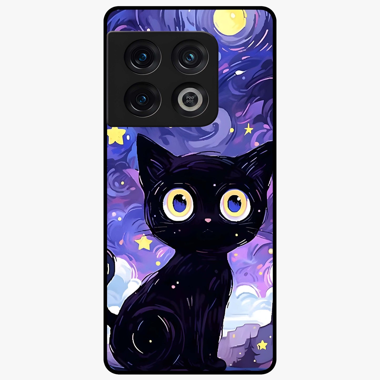 Abstract Cat Art Glass Case showing flat back view with artistic cat illustration and glossy glass finish.