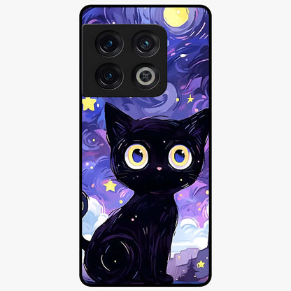 Abstract Cat Art Glass Case showing flat back view with artistic cat illustration and glossy glass finish.