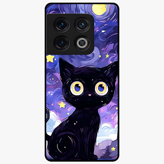 Abstract Cat Art Glass Case showing flat back view with artistic cat illustration and glossy glass finish.