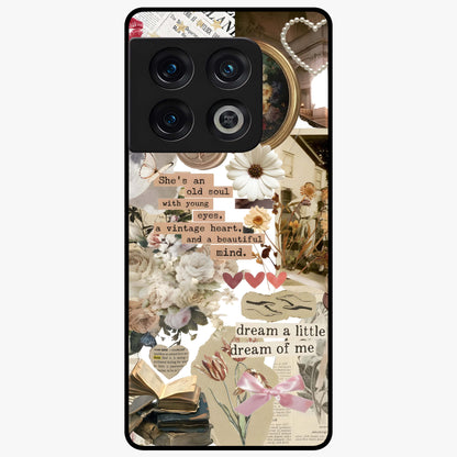 Aesthetic Brown Vintage Collage Glass Case showing flat back view with retro collage artwork and glossy glass finish.