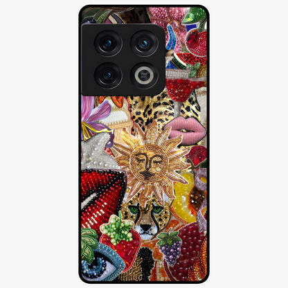 Beaded Fashion Jungle Glass Case showing flat back view with vibrant jungle inspired bead artwork and glossy glass finish.