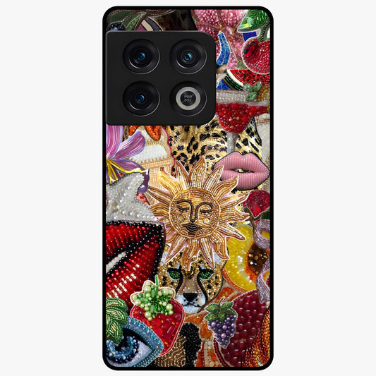 Beaded Fashion Jungle Glass Case showing flat back view with vibrant jungle inspired bead artwork and glossy glass finish.
