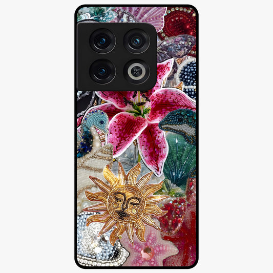 Beaded Garden Fantasy Glass Case showing flat back view with dreamy garden bead artwork and glossy glass finish.