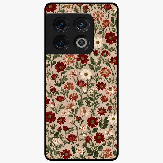 Biege Flower With Leaf Glass Case showing flat back view with soft beige floral artwork and glossy glass finish.