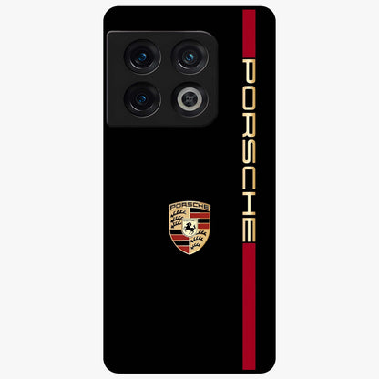 Black Minimal Porsche Glass Case showing flat back view with sleek minimal sports car artwork and glossy glass finish.