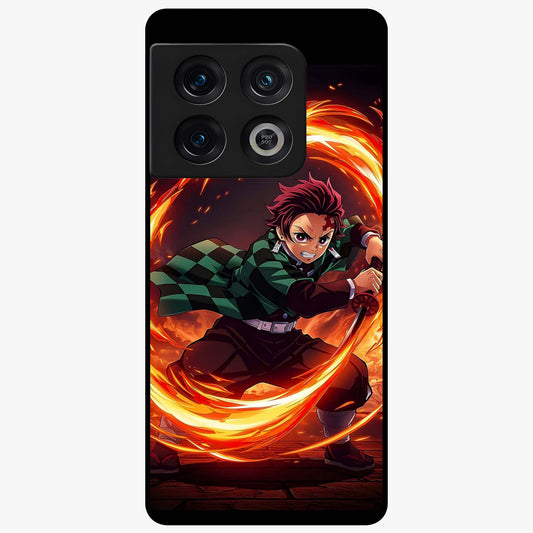 Blazing Sword Resolve Glass Case showing flat back view with fiery sword artwork and glossy glass finish.