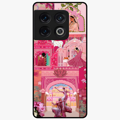 Blossoms of Rajasthan Glass Case showing flat back view with traditional floral artwork inspired by Rajasthan and glossy glass finish.