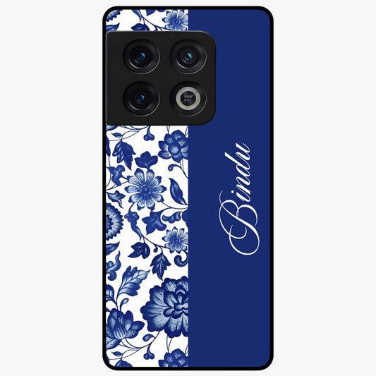 Blue Vintage Floral Pattern Glass Case upright view showcasing timeless floral illustration with vintage inspired style.