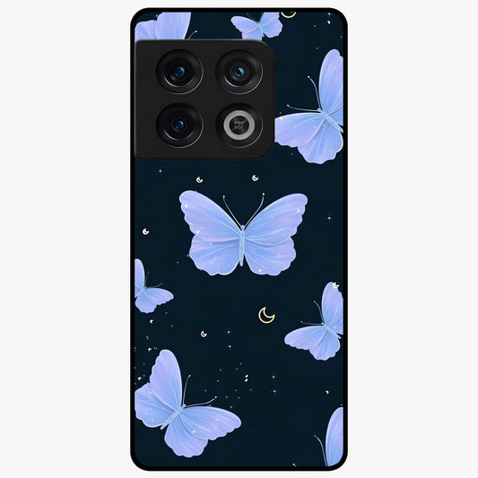 Butterfly With Stars Pattern Glass Case showing flat back view with butterfly and star pattern artwork and glossy glass finish.