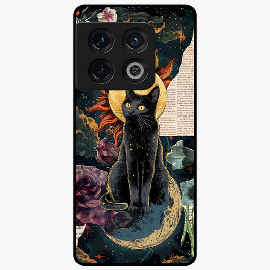 Celestial Black Cat Glass Case showing flat back view with mystical black cat artwork and glossy glass finish.