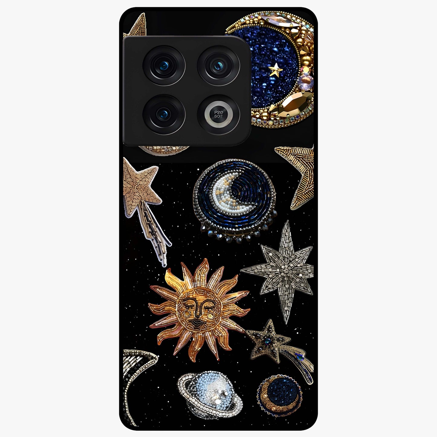 Celestial Gem Constellations Glass Case showing flat back view with sparkling constellation artwork and glossy glass finish.
