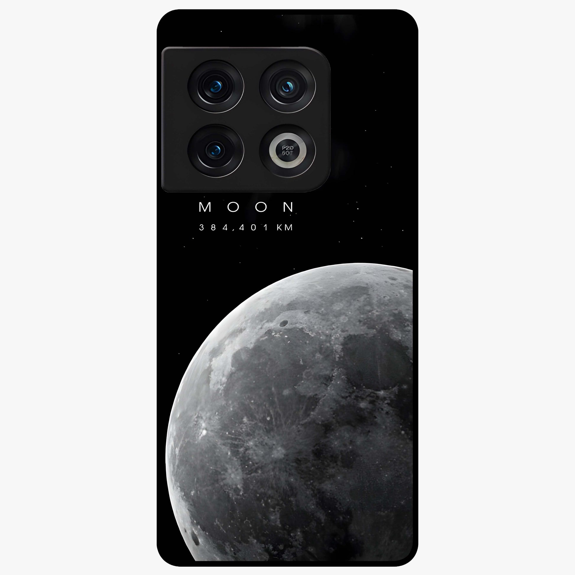 Cosmic Moon Glow Glass Case showing flat back view with glowing moon artwork and glossy glass finish.