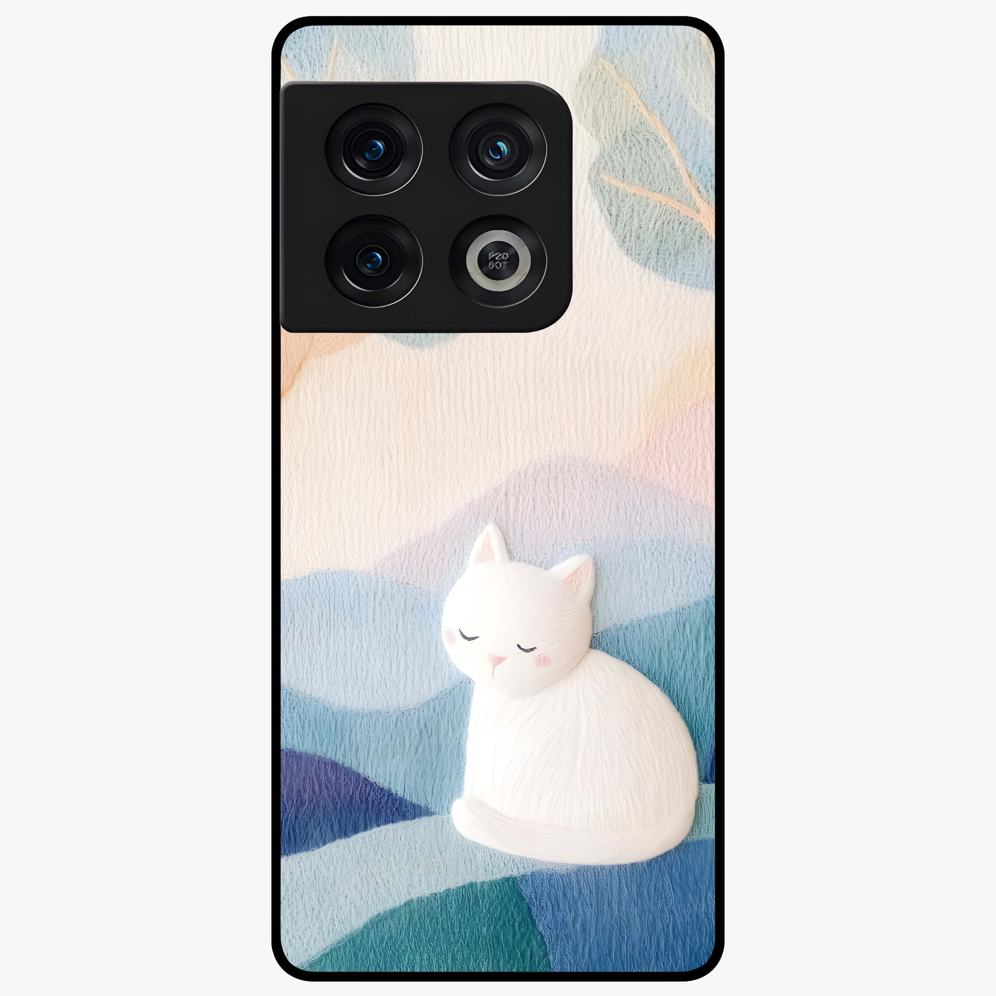 Cotton Dream Cat Glass Case showing flat back view with soft dreamy cat artwork and glossy glass finish.