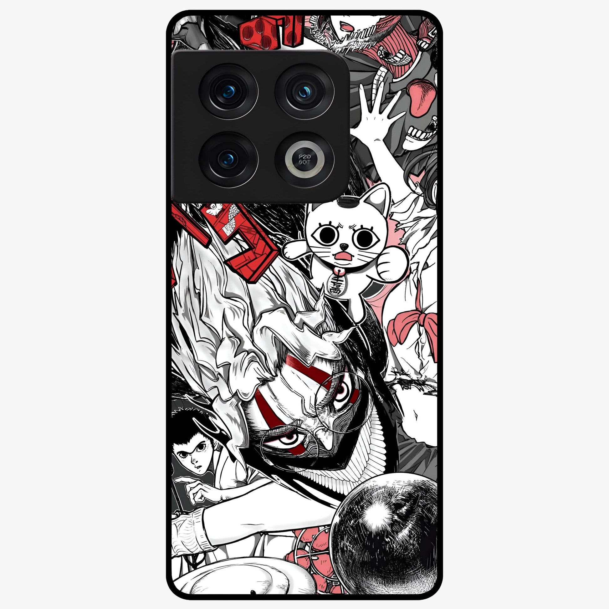 Crimson Chaos Panel Glass Case showing flat back view with bold crimson abstract artwork and glossy glass finish.