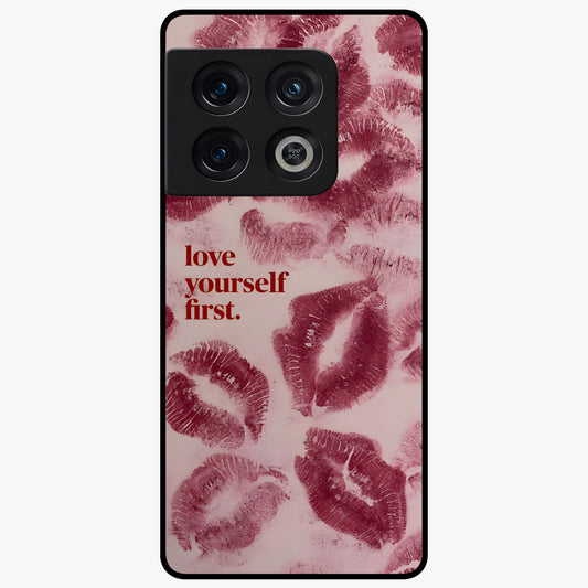 Crimson Kiss Love Glass Case showing flat back view with romantic crimson themed artwork and glossy glass finish.