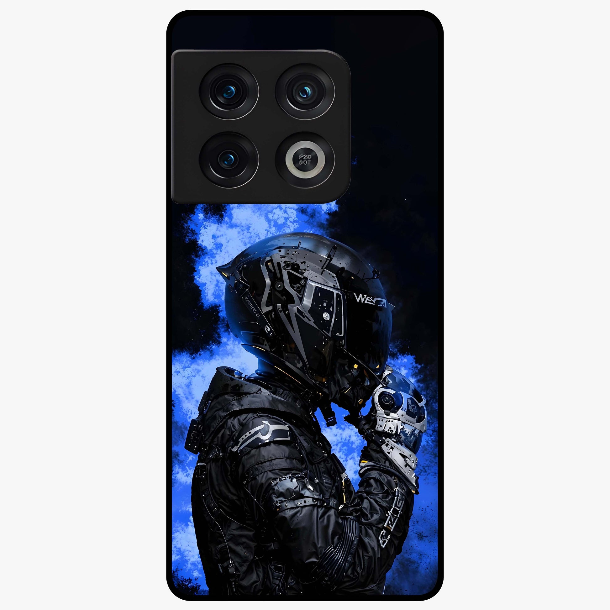 Cyber Sentinel Protocol Glass Case showing flat back view with futuristic cyber themed artwork and glossy glass finish.
