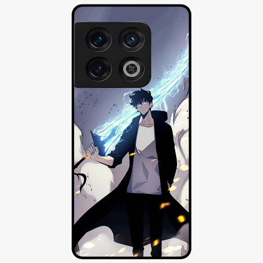 Dark Lightning Anime Warrior Glass Case showing flat back view with intense anime warrior artwork and glossy glass finish.