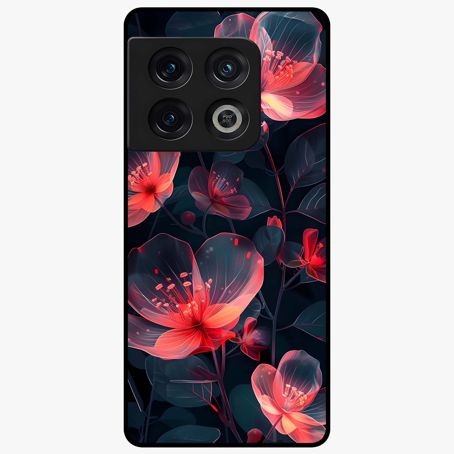 Dark Shade of Flower Glass Case showing flat back view with elegant dark floral artwork and glossy glass finish.