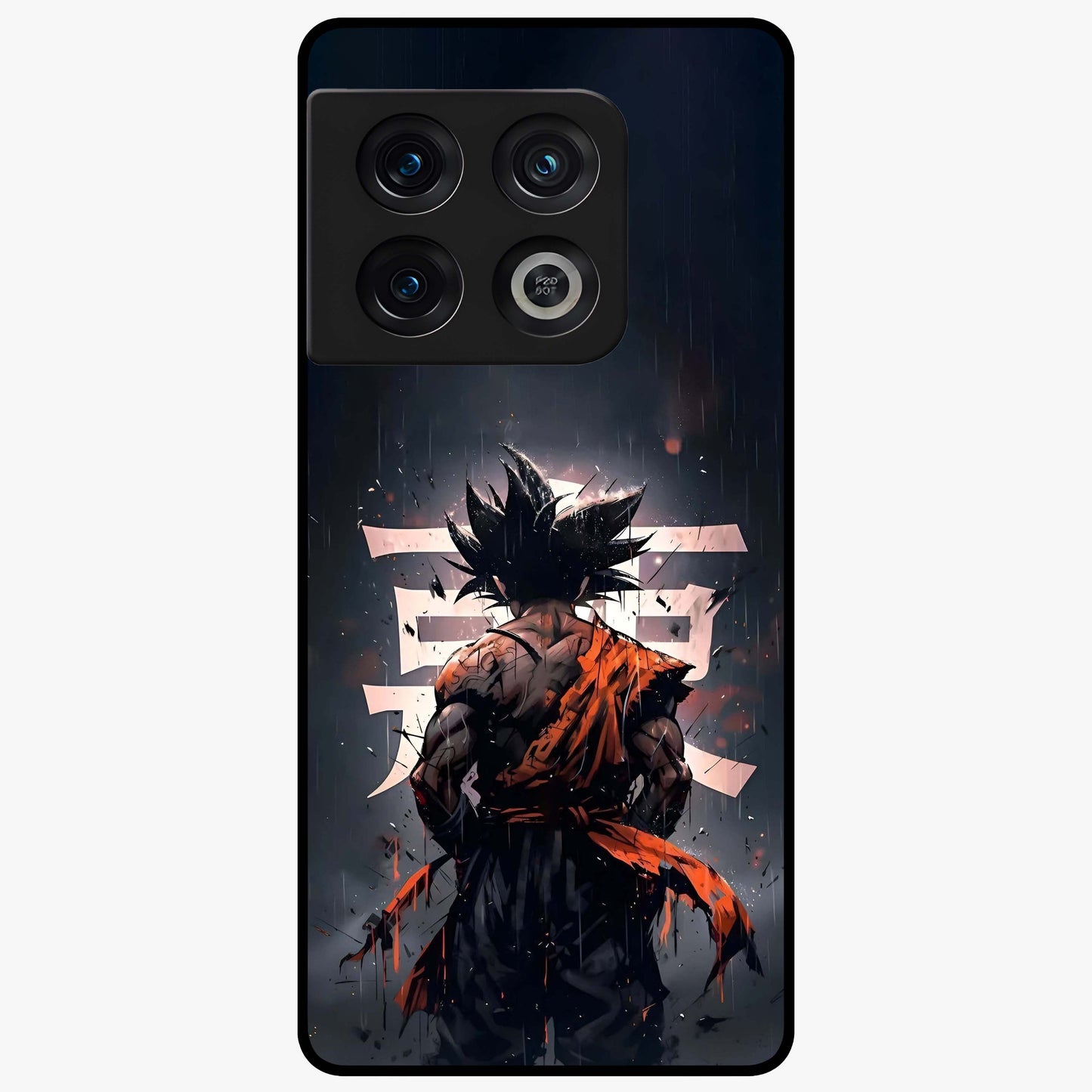 Dark Warrior In Rain Glass Case showing flat back view with warrior artwork in rainy atmosphere and glossy glass finish.